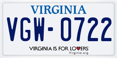 VA license plate VGW0722