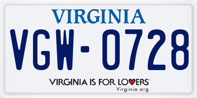 VA license plate VGW0728