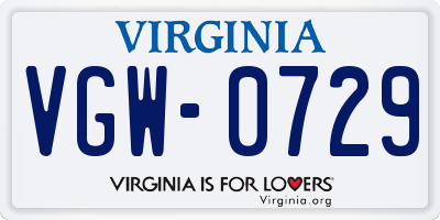 VA license plate VGW0729