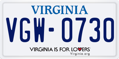 VA license plate VGW0730