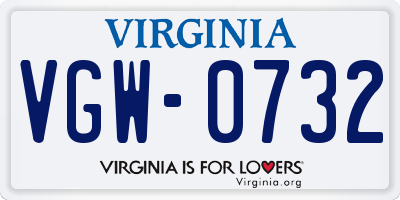 VA license plate VGW0732
