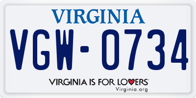 VA license plate VGW0734