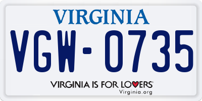 VA license plate VGW0735