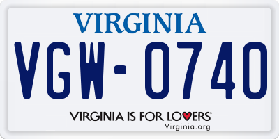 VA license plate VGW0740
