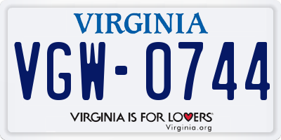 VA license plate VGW0744