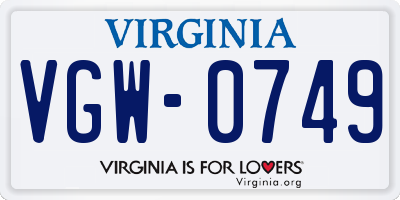 VA license plate VGW0749