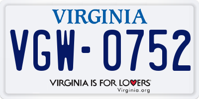 VA license plate VGW0752