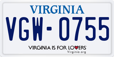 VA license plate VGW0755