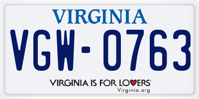 VA license plate VGW0763