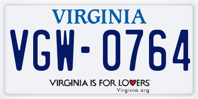VA license plate VGW0764