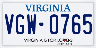 VA license plate VGW0765