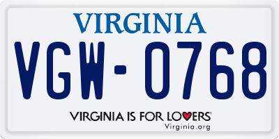VA license plate VGW0768