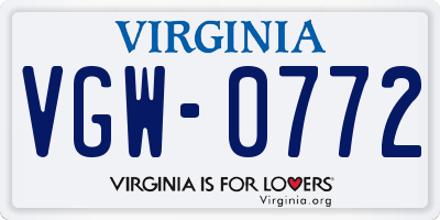 VA license plate VGW0772