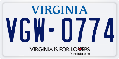 VA license plate VGW0774