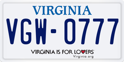VA license plate VGW0777