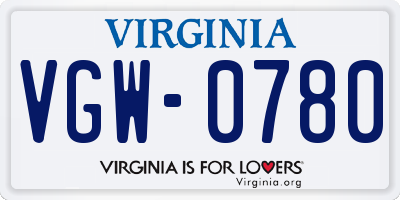 VA license plate VGW0780