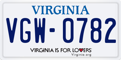VA license plate VGW0782