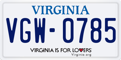 VA license plate VGW0785