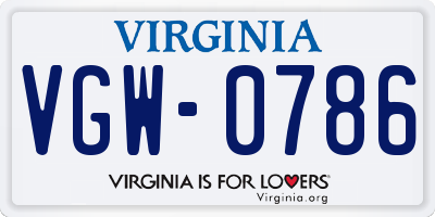 VA license plate VGW0786