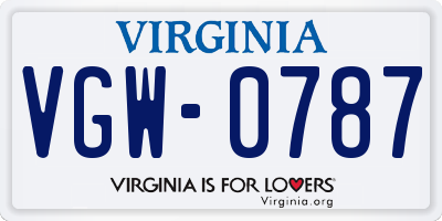 VA license plate VGW0787