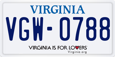 VA license plate VGW0788