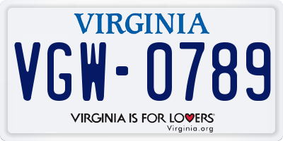 VA license plate VGW0789