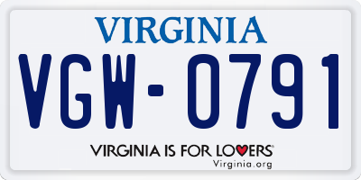 VA license plate VGW0791
