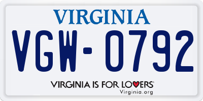 VA license plate VGW0792