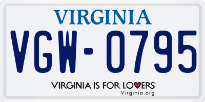 VA license plate VGW0795