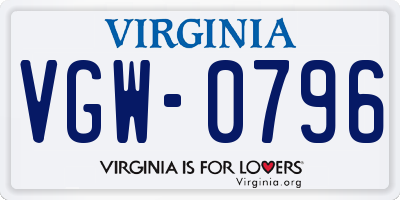 VA license plate VGW0796