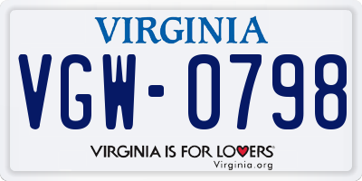 VA license plate VGW0798