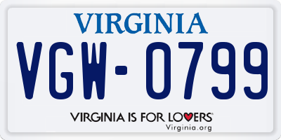 VA license plate VGW0799