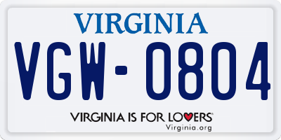 VA license plate VGW0804