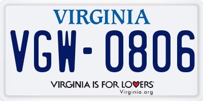VA license plate VGW0806