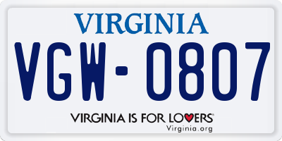 VA license plate VGW0807