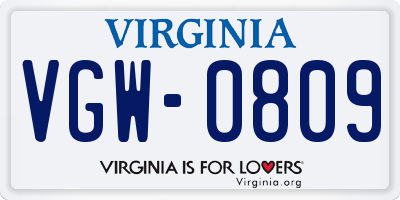 VA license plate VGW0809