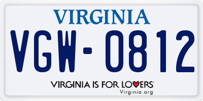VA license plate VGW0812