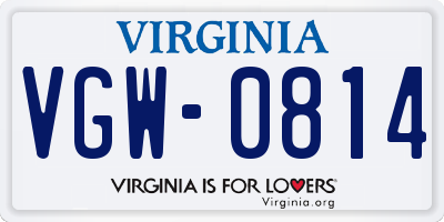 VA license plate VGW0814