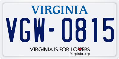 VA license plate VGW0815