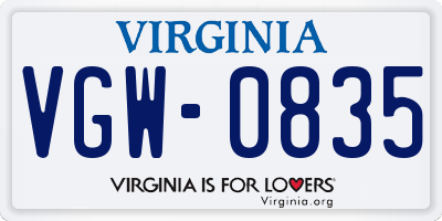 VA license plate VGW0835