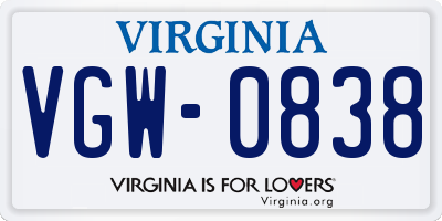 VA license plate VGW0838