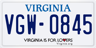 VA license plate VGW0845