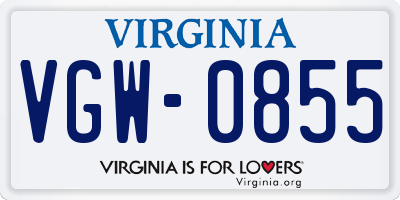 VA license plate VGW0855