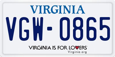 VA license plate VGW0865