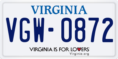 VA license plate VGW0872