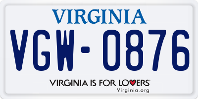 VA license plate VGW0876