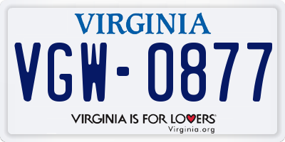 VA license plate VGW0877