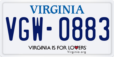 VA license plate VGW0883