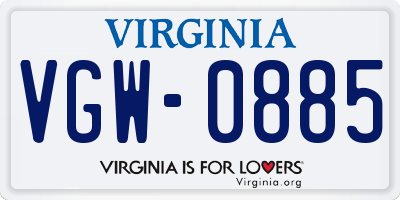 VA license plate VGW0885