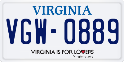 VA license plate VGW0889